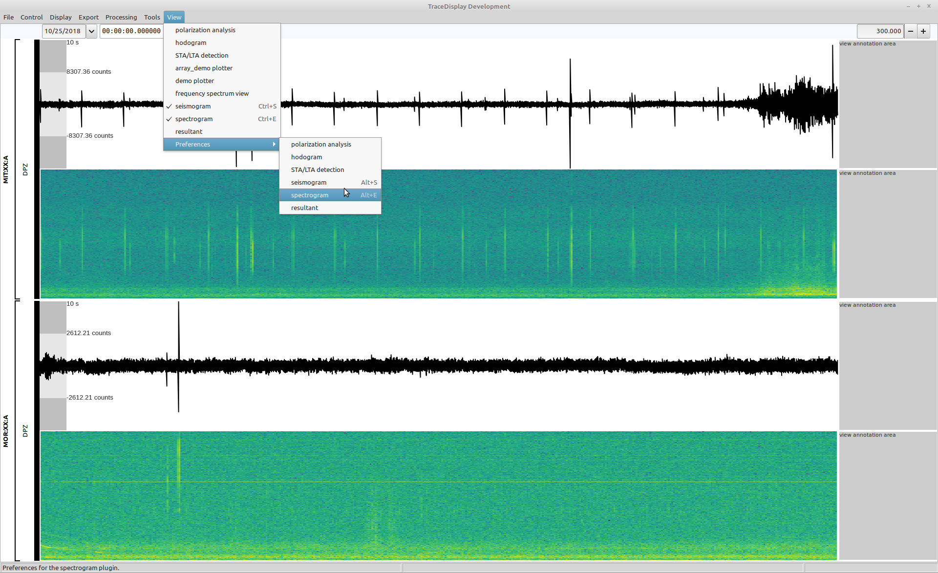 Open the spectrogram view preferences using the related submenu in the View menu.