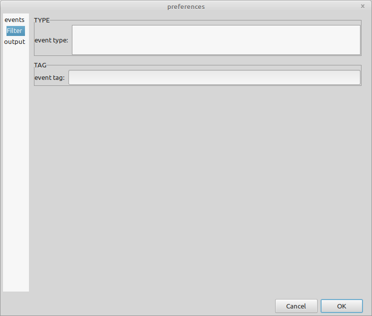 The filter page of the export events preferences dialog.
